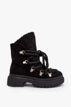 Damskie Boto Trapery Śniegowce Damskie Z Wiązaniem Czarne Shala