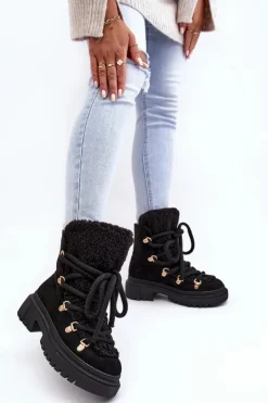 Damskie Boto Trapery Śniegowce Damskie Z Wiązaniem Czarne Shala