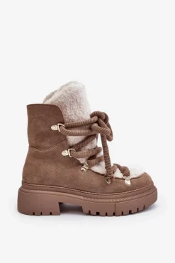 Damskie Boto Trapery Śniegowce Damskie Z Wiązaniem Beżowe Shala