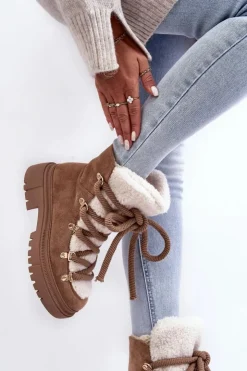 Damskie Boto Trapery Śniegowce Damskie Z Wiązaniem Beżowe Shala