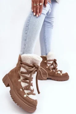 Damskie Boto Trapery Śniegowce Damskie Z Wiązaniem Beżowe Shala