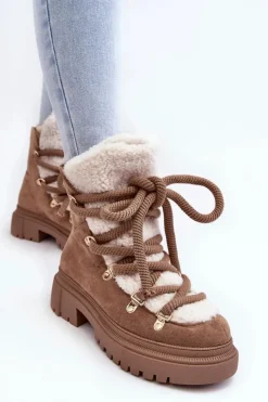 Damskie Boto Trapery Śniegowce Damskie Z Wiązaniem Beżowe Shala