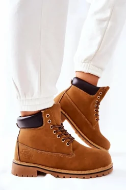 Boto Chłopięce|Dziewczęce*Trapery Ocieplane Ciemnobeżowe Crush