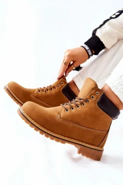 Boto Chłopięce|Dziewczęce*Trapery Ocieplane Ciemnobeżowe Crush