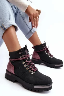 Big Star Shoes Damskie Trapery|Botki Sznurowane*Trapery Sznurowane Czarne Big Star MM274318