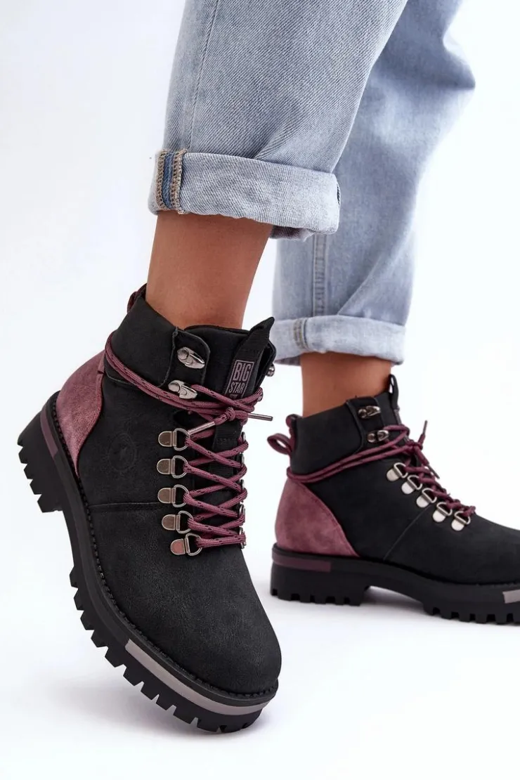 Big Star Shoes Damskie Trapery|Botki Sznurowane*Trapery Sznurowane Czarne Big Star MM274318