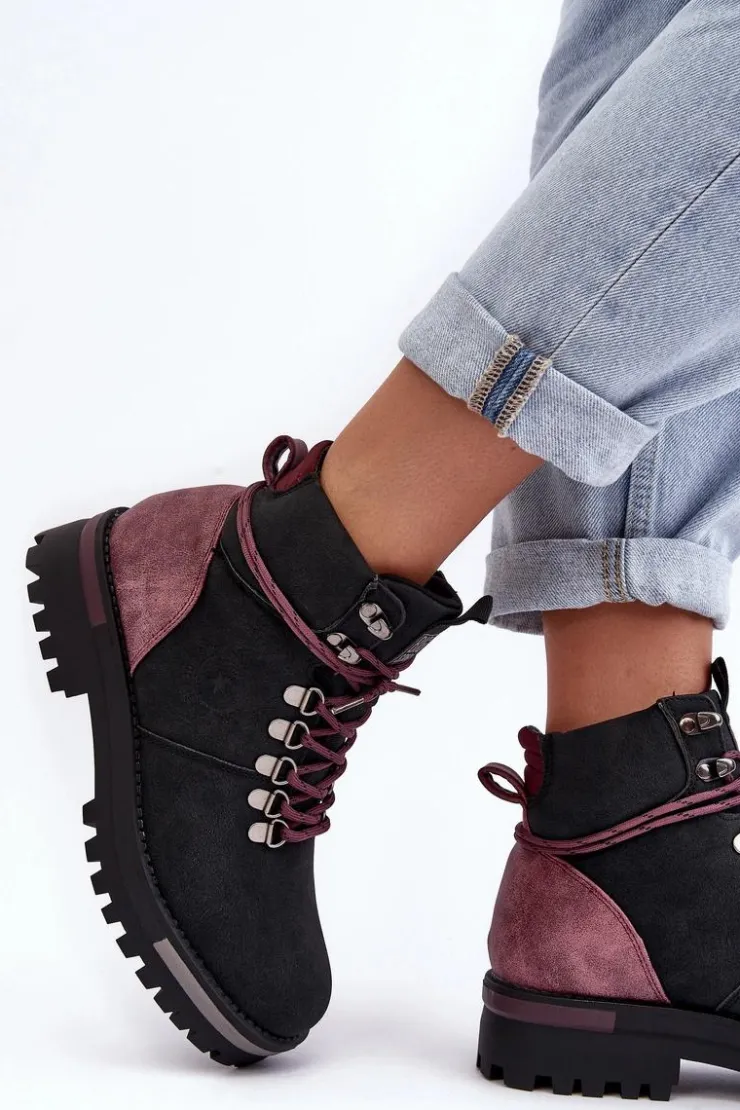 Big Star Shoes Damskie Trapery|Botki Sznurowane*Trapery Sznurowane Czarne Big Star MM274318