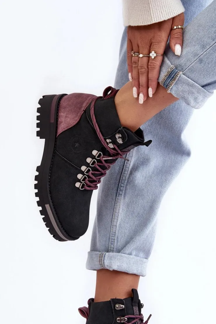 Big Star Shoes Damskie Trapery|Botki Sznurowane*Trapery Sznurowane Czarne Big Star MM274318