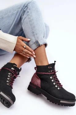 Big Star Shoes Damskie Trapery|Botki Sznurowane*Trapery Sznurowane Czarne Big Star MM274318