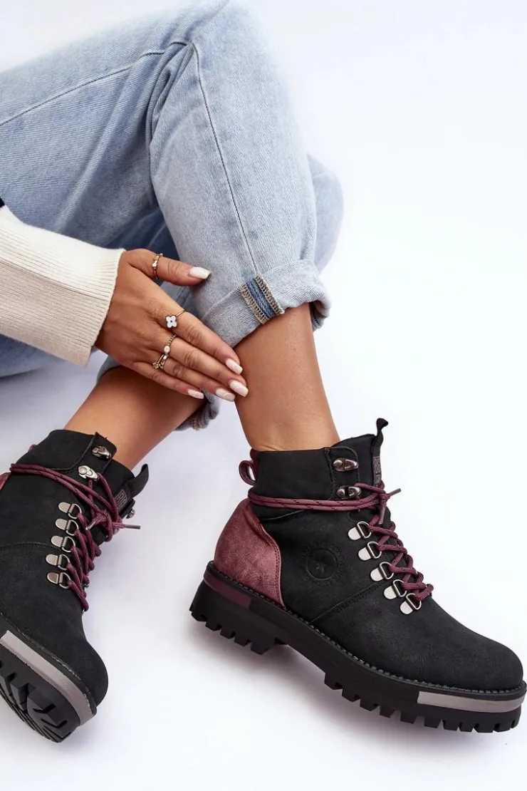 Big Star Shoes Damskie Trapery|Botki Sznurowane*Trapery Sznurowane Czarne Big Star MM274318