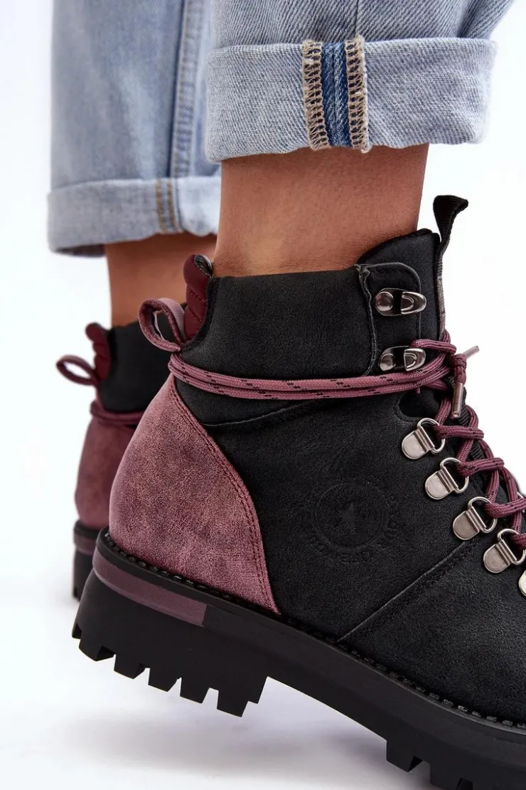 Big Star Shoes Damskie Trapery|Botki Sznurowane*Trapery Sznurowane Czarne Big Star MM274318