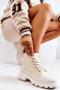 Damskie Boto Trapery Wiązane Beżowe Faithfull