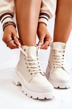 Damskie Boto Trapery Wiązane Beżowe Faithfull