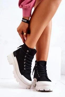 Boto Damskie Trapery|Botki Sznurowane*Trapery Wiązane Czarne Faithfull