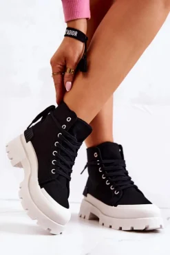 Boto Damskie Trapery|Botki Sznurowane*Trapery Wiązane Czarne Faithfull