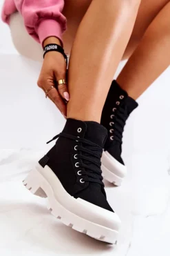 Boto Damskie Trapery|Botki Sznurowane*Trapery Wiązane Czarne Faithfull