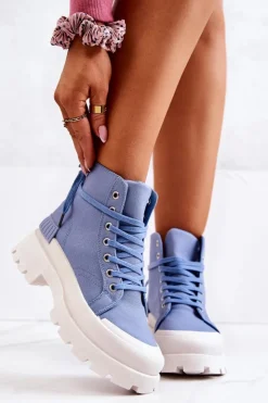 Damskie Boto Trapery Wiązane Niebieskie Faithfull