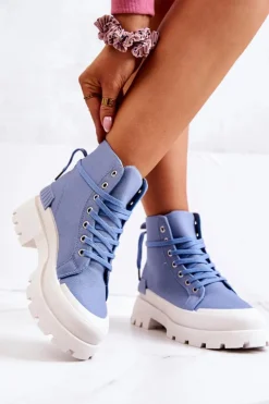 Damskie Boto Trapery Wiązane Niebieskie Faithfull