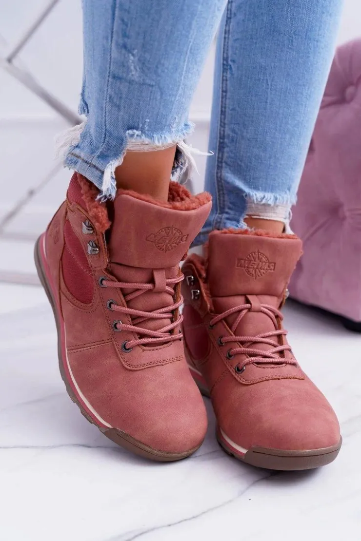 Damskie Boto Trekkingowe Damskie Różowe Ocieplane Buty z Kożuszkiem Sheep