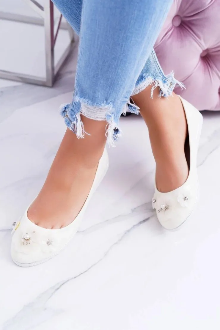 Damskie Boto Vices | Lakierowane Pastelowe Damskie Balerinki Z Kwiatkiem Neli