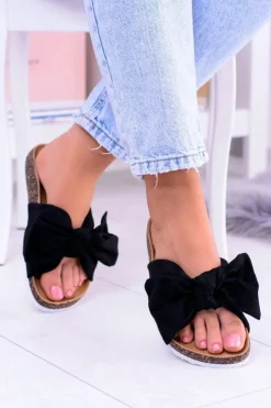 Damskie Boto Vices Damskie Czarne Klapki Na Korku Kokarda Nina