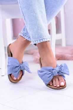 Boto Klapki Korkowe|Klapki Damskie Klasyczne*Vices Damskie Niebieskie Klapki Na Korku Kokarda Nina