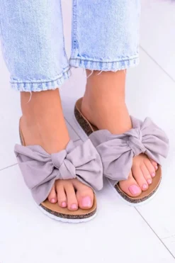 Sale Boto Vices Damskie Szare Klapki Na Korku Kokarda Nina