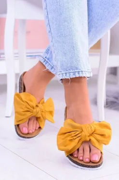 Damskie Boto Vices Damskie Żółte Klapki Na Korku Kokarda Nina