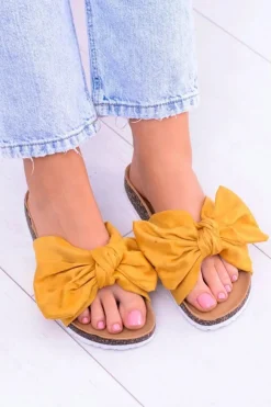 Damskie Boto Vices Damskie Żółte Klapki Na Korku Kokarda Nina