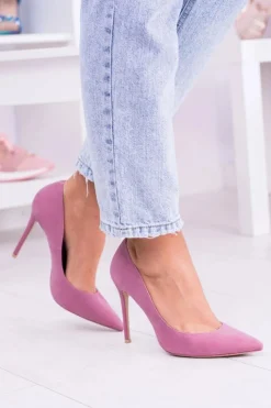 Boto Szpilki Zamszowe*VICES Różowe Wysokie Szpilki W Szpic Zamsz Sellen
