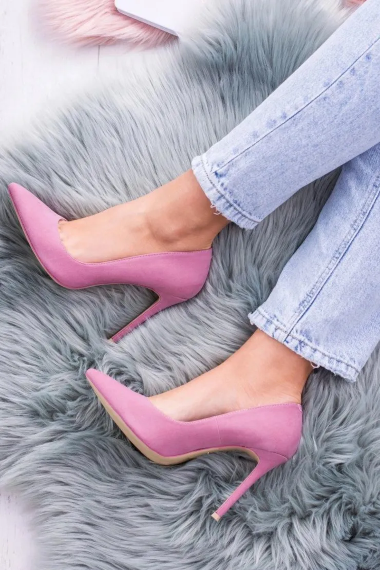 Boto Szpilki Zamszowe*VICES Różowe Wysokie Szpilki W Szpic Zamsz Sellen