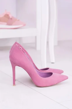 Boto Szpilki Zamszowe*VICES Różowe Wysokie Szpilki W Szpic Zamsz Sellen