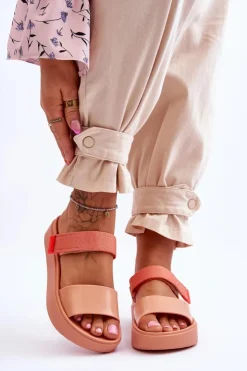 Damskie ZAXY Wegańskie Klapki Na Rzep HH285283 Pomarańczowe