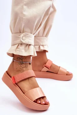 Damskie ZAXY Wegańskie Klapki Na Rzep HH285283 Pomarańczowe