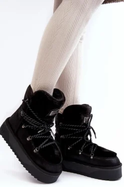 Damskie D.Franklin Wegańskie Śniegowce Na Platformie Wodoodporne DFSH371008 Czarne