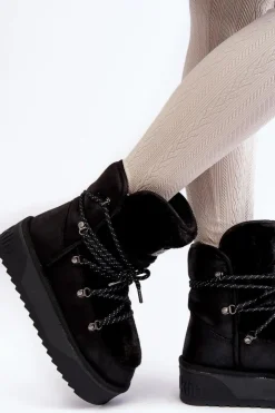 Damskie D.Franklin Wegańskie Śniegowce Na Platformie Wodoodporne DFSH371008 Czarne