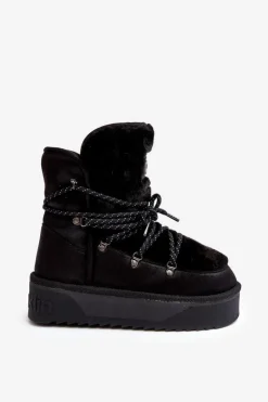 Damskie D.Franklin Wegańskie Śniegowce Na Platformie Wodoodporne DFSH371008 Czarne