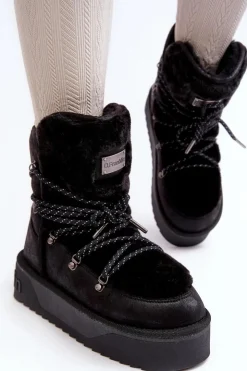 Damskie D.Franklin Wegańskie Śniegowce Na Platformie Wodoodporne DFSH371008 Czarne