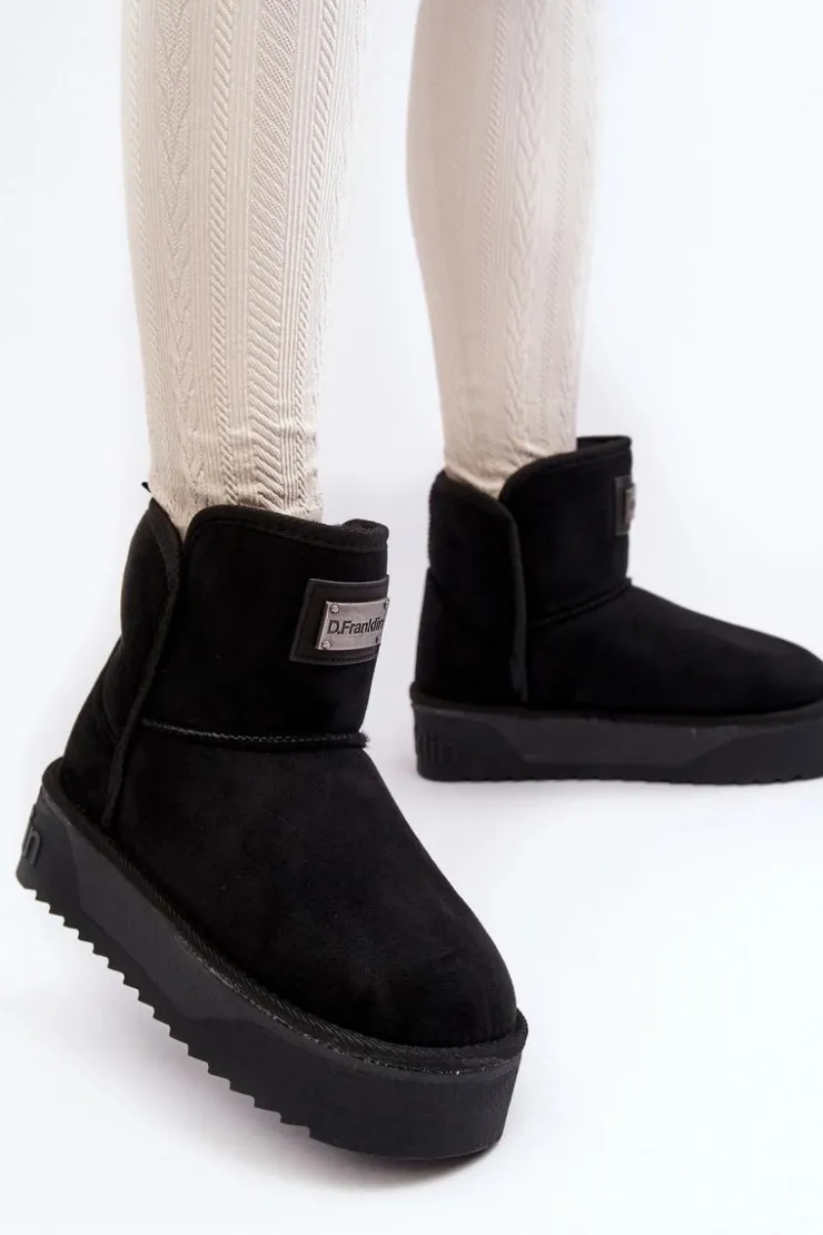 D.Franklin Śniegowce Damskie*Wegańskie Wodoodporne Śniegowce Na Platformie DFSH371004 Czarne Czarny