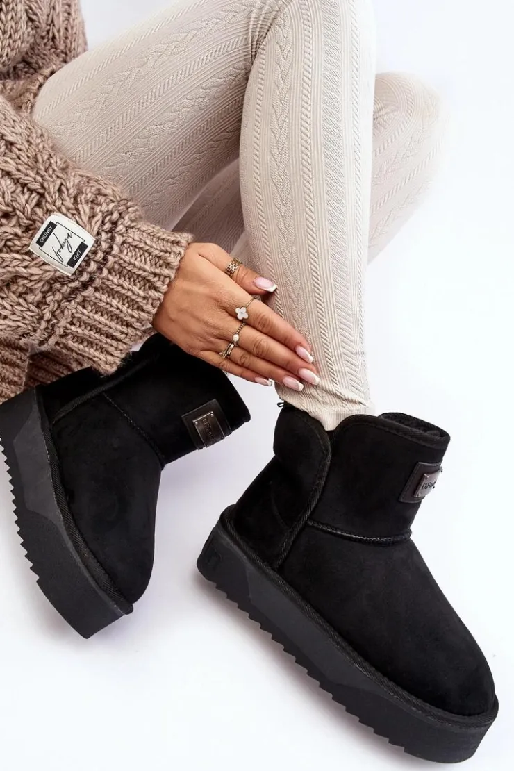 D.Franklin Śniegowce Damskie*Wegańskie Wodoodporne Śniegowce Na Platformie DFSH371004 Czarne Czarny