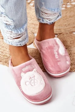 Boto Kapcie Klasyczne*Welurowe Papcie Z Kotem Ciemnoróżowe Good Morning