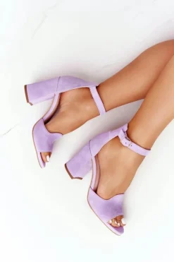 New Boto Welurowe Sandały Na Słupku Fioletowe Visconi 4361537