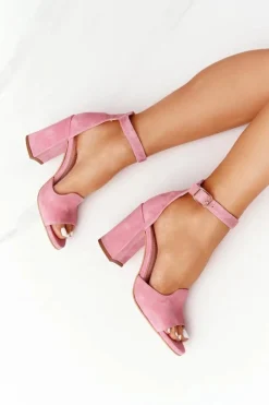 Boto Sandały Na Obcasie*Welurowe Sandały Na Słupku Różowe Visconi 4361537