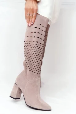 Best Boto Wiosenne Ażurowe Kozaki Lewski Shoes 2847/B Beżowe