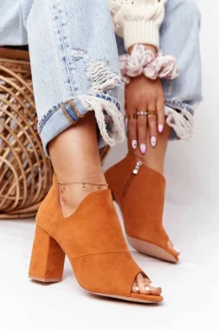 Buty damskie Vinceza Wiosenne Zamszowe Botki Na Słupku Vinceza 21-17095 Camel