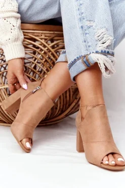 Damskie Buty damskie Vinceza Wiosenne Zamszowe Botki Na Słupku Vinceza 21-17095 Beżowe