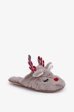 Damskie Boto Świąteczne Kapcie Z Motywem Renifera Ciemnobeżowe Sylaia