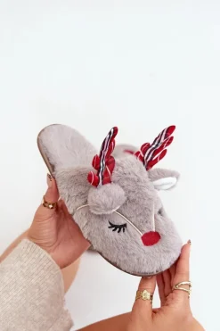 Damskie Boto Świąteczne Kapcie Z Motywem Renifera Ciemnobeżowe Sylaia