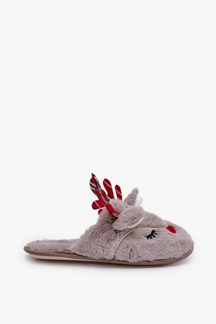 Damskie Boto Świąteczne Kapcie Z Motywem Renifera Ciemnobeżowe Sylaia