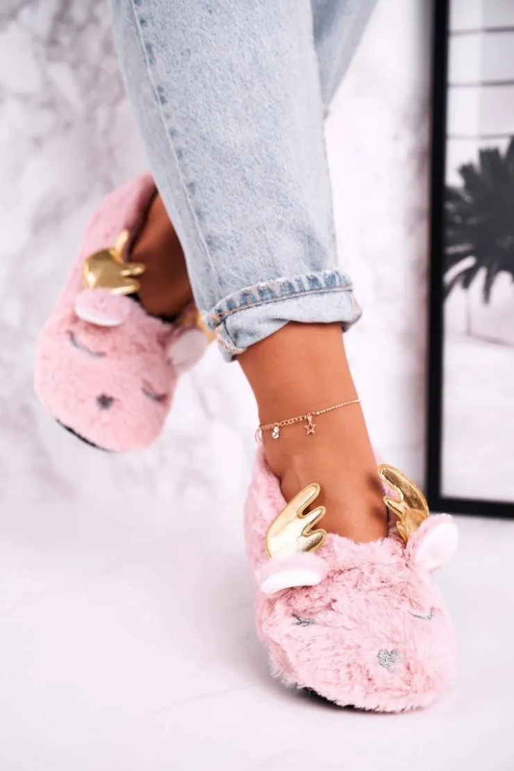 Boto Kapcie Klasyczne*Świąteczne Ocieplane Futrzane Papcie Różowe Jingle Bells